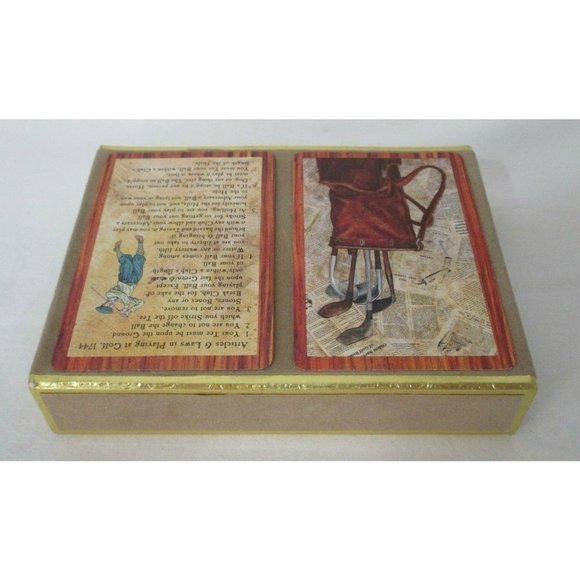 Vintage Congress Golf Theme Two Pack Playing Cards Velvet Case Storage Drawer - Picture 3 of 9